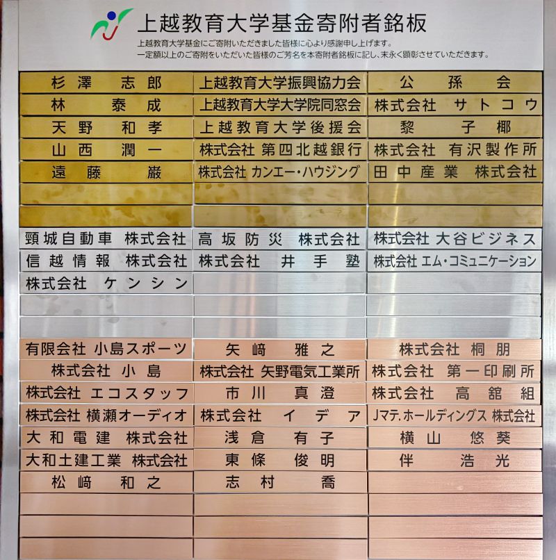 芳名録・寄附者銘板への掲載